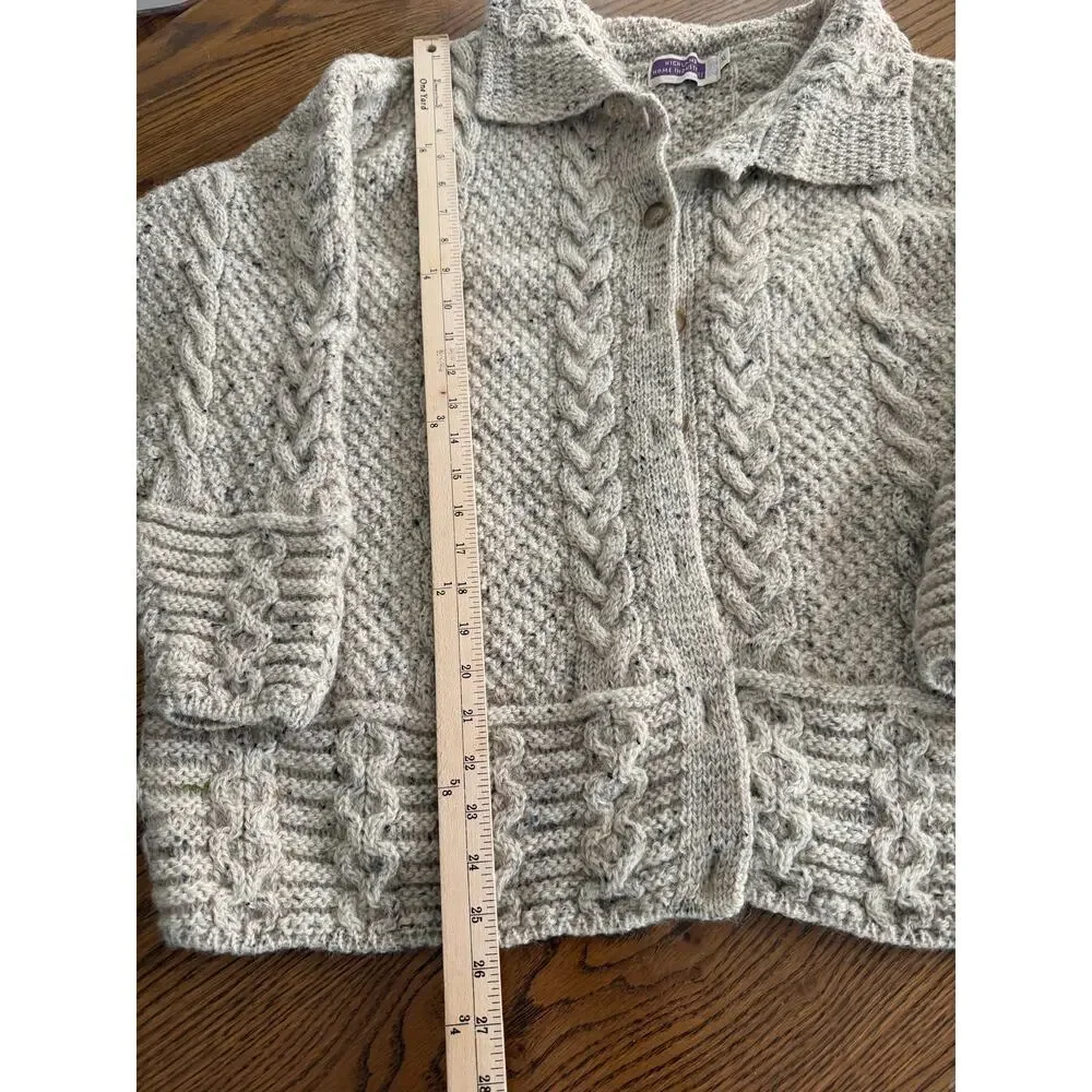 Highland Home Industries British Wool Cardigan Sweater Oatmeal Speckle Size XL - Picture 4 of 5